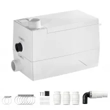 VEVOR Hebeanlage 350 W 7200 L/h Abwasserhebeanlage mit 8 m Förderhöhe Weiß, Abwasserpumpe mit 3 Einlässen zur Abwasserentsorgung in Keller Küche Spüle Dusche Badewanne und Waschküche