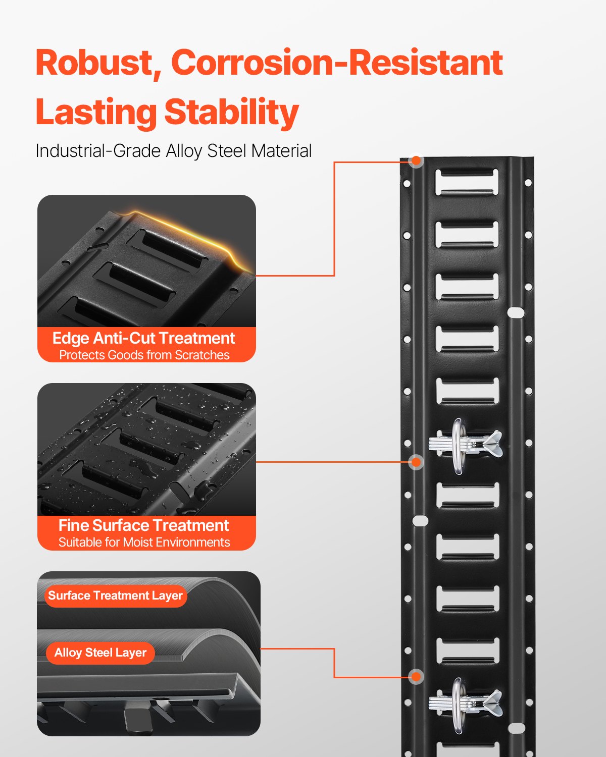 VEVOR E-Track tie-down rail set, 18-piece, 1524 mm E-Track set, including 4 steel rails, 8 O-ring anchors, 4 tie-down straps with D-rings, and 2 ratchet straps, securing accessories for cargo motorcycles, 907 kg