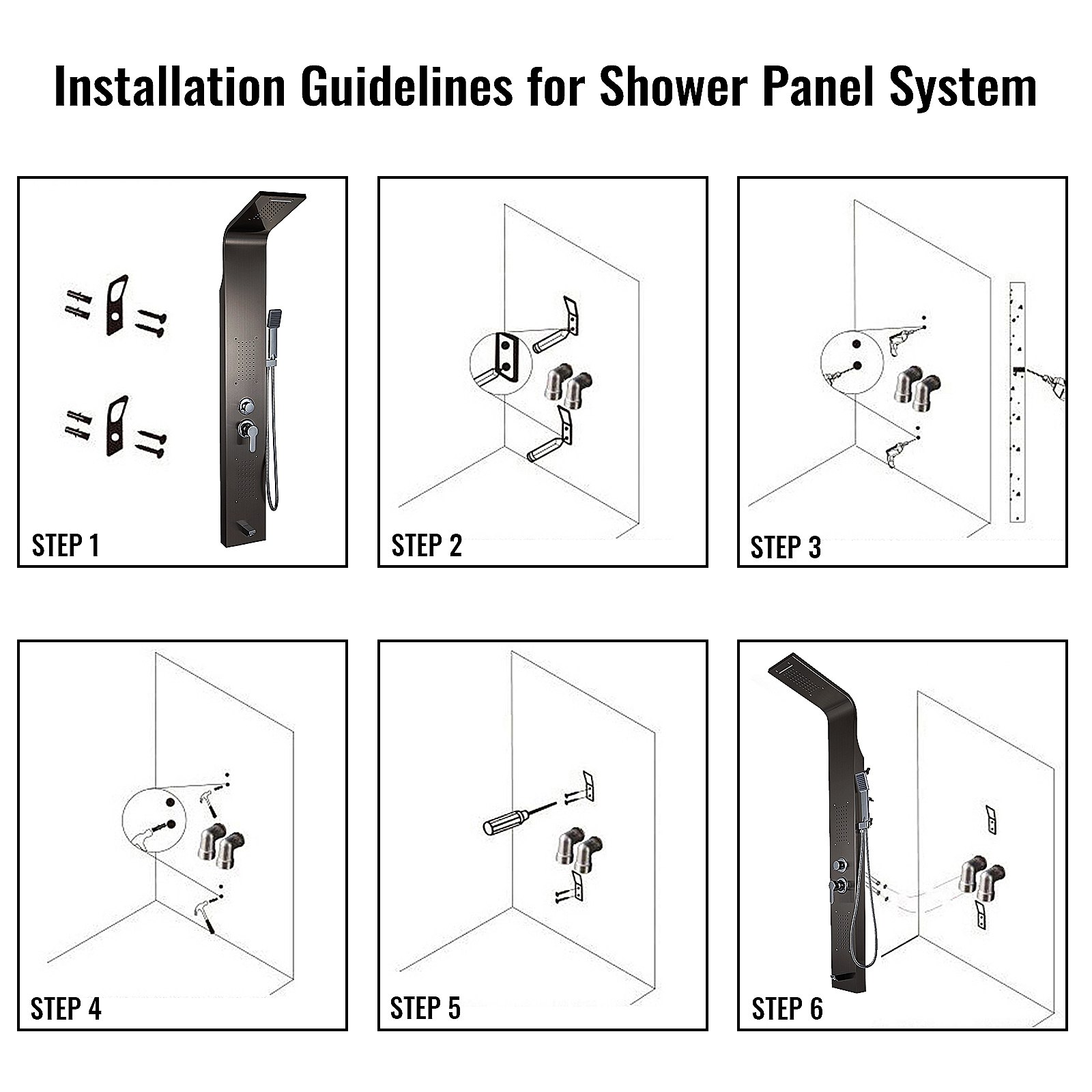 5 in1 Stainless Steel Shower Panel System Water Faucet Sprayer