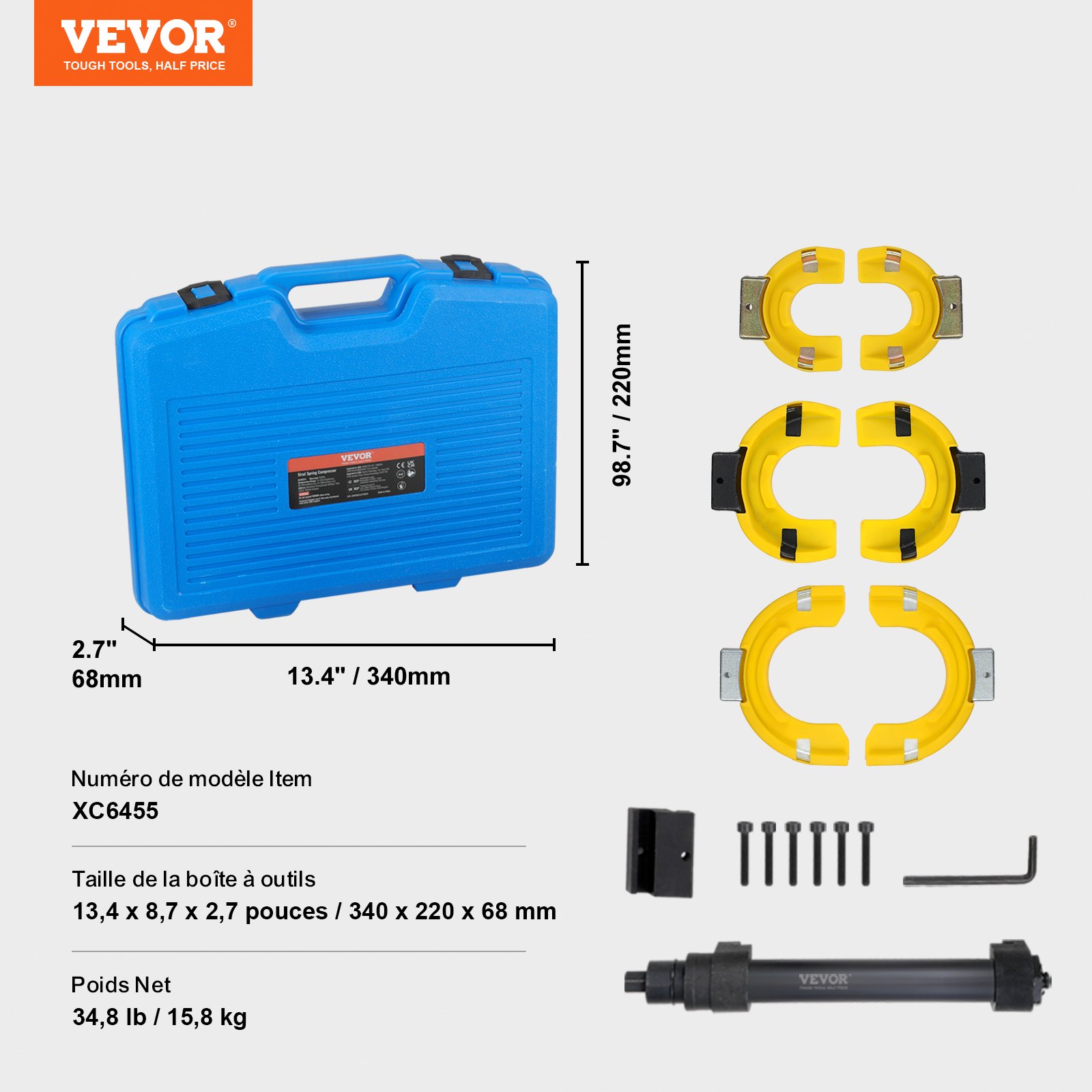 VEVOR Federspanner Satz- Fahrwerksfeder Kompatibel mit 22 mmStecknuss Universal Federspanner 4500kg Tragfähigkeit KFZ Auto Profi Feder Spanner Stoßdämpfer Werkzeug Federbeine