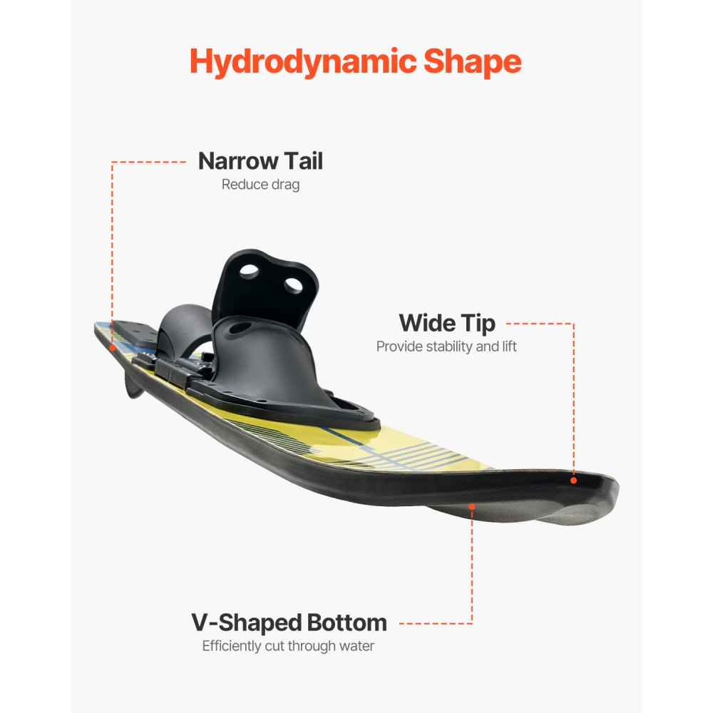 VEVOR water skis (1702 mm) with X-9 adjustable horseshoe bindings & padded rear toe plate, high-gloss UV coating, water ski combination for adults up to 136 kg