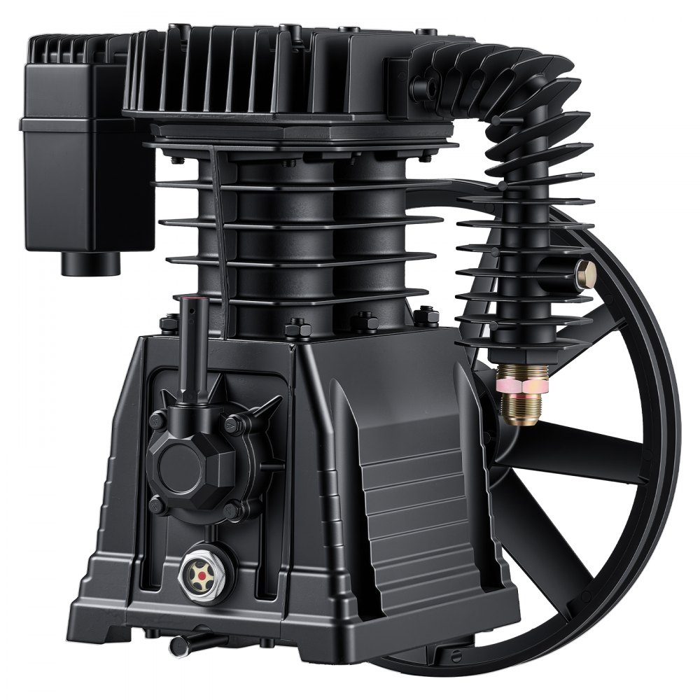 VEVOR Air Compressor Pump Head, 3.73 kW 351 L/min, Twin-Cylinder Oil-Lubricated Air Compressor Piston Pump Head, Single-Stage Cast Iron Replacement Head with Max 10 Bar Pressure for Woodworking Auto Repair