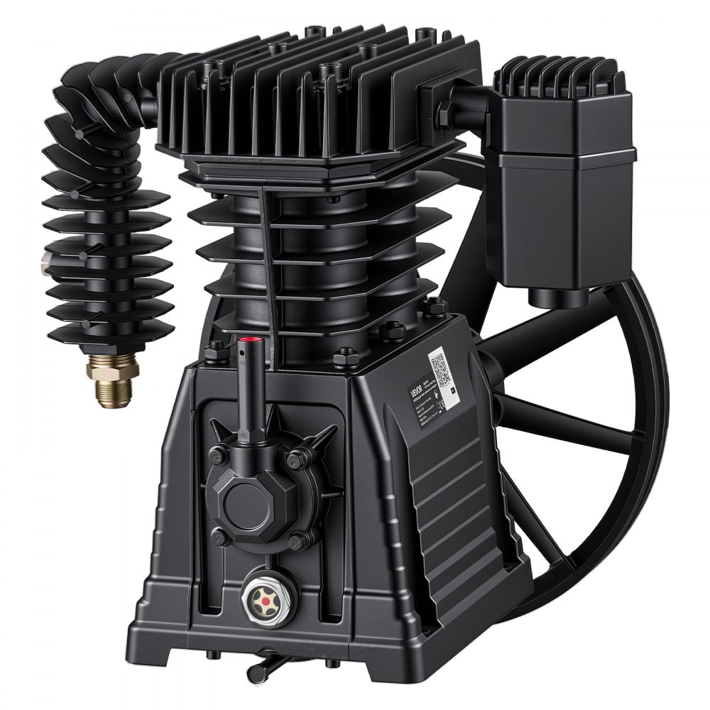 VEVOR Air Compressor Pump Head, 3.73 kW 351 L/min, Twin-Cylinder Oil-Lubricated Air Compressor Piston Pump Head, Single-Stage Cast Iron Replacement Head with Max 10 Bar Pressure for Woodworking Auto Repair
