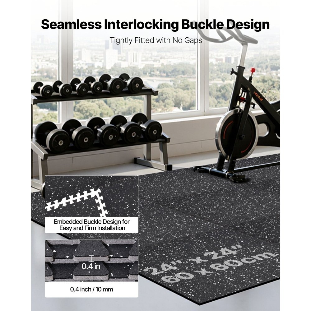 VEVOR Puzzle Exercise Mat, 12 PCS Fitness Equipment Mats, 610 x 610 x 10 mm, High-Density EVA Foam Mat Set, Interlocking Rubber Soft Tiles, Protective Floor Padding with White Dots for Home Gym Office