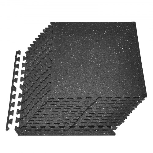 VEVOR 24 x Puzzlematte Bodenschutzmatte 610 x 610 x 10 mm, Hochdichte EVA-Schaumstoffmatte, Ineinandergreifende Fitnessmatte Gymnastikmatte Sportmatte, Trainingsmatte (Schwarz) mit Weißen Punkten