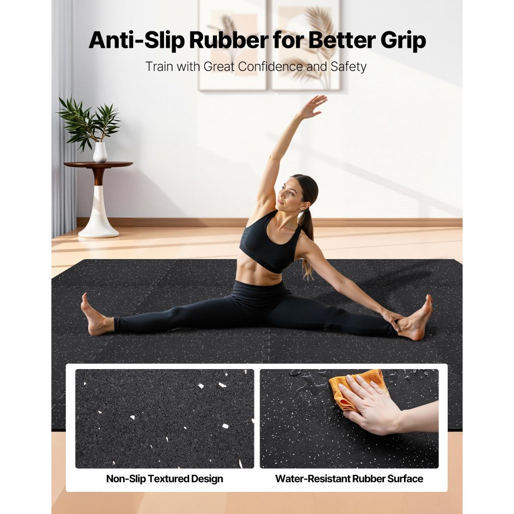 VEVOR Puzzle Exercise Mat, 24 PCS Fitness Equipment Mats, 610 x 610 x 10 mm, High-Density EVA Foam Mat Set, Interlocking Rubber Soft Tiles, Protective Floor Padding with White Dots for Home Gym Office