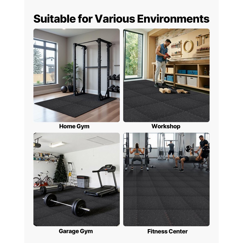 VEVOR Puzzle Exercise Mat, 24 PCS Fitness Equipment Mats, 610 x 610 x 10 mm, High-Density EVA Foam Mat Set, Interlocking Rubber Soft Tiles, Protective Floor Padding with White Dots for Home Gym Office