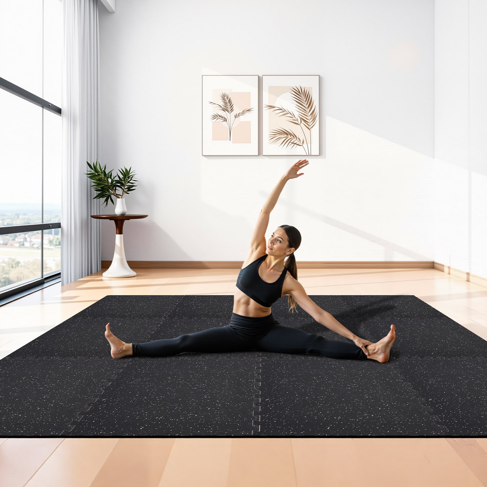 VEVOR Puzzle Exercise Mat, 24 PCS Fitness Equipment Mats, 610 x 610 x 10 mm, High-Density EVA Foam Mat Set, Interlocking Rubber Soft Tiles, Protective Floor Padding with White Dots for Home Gym Office