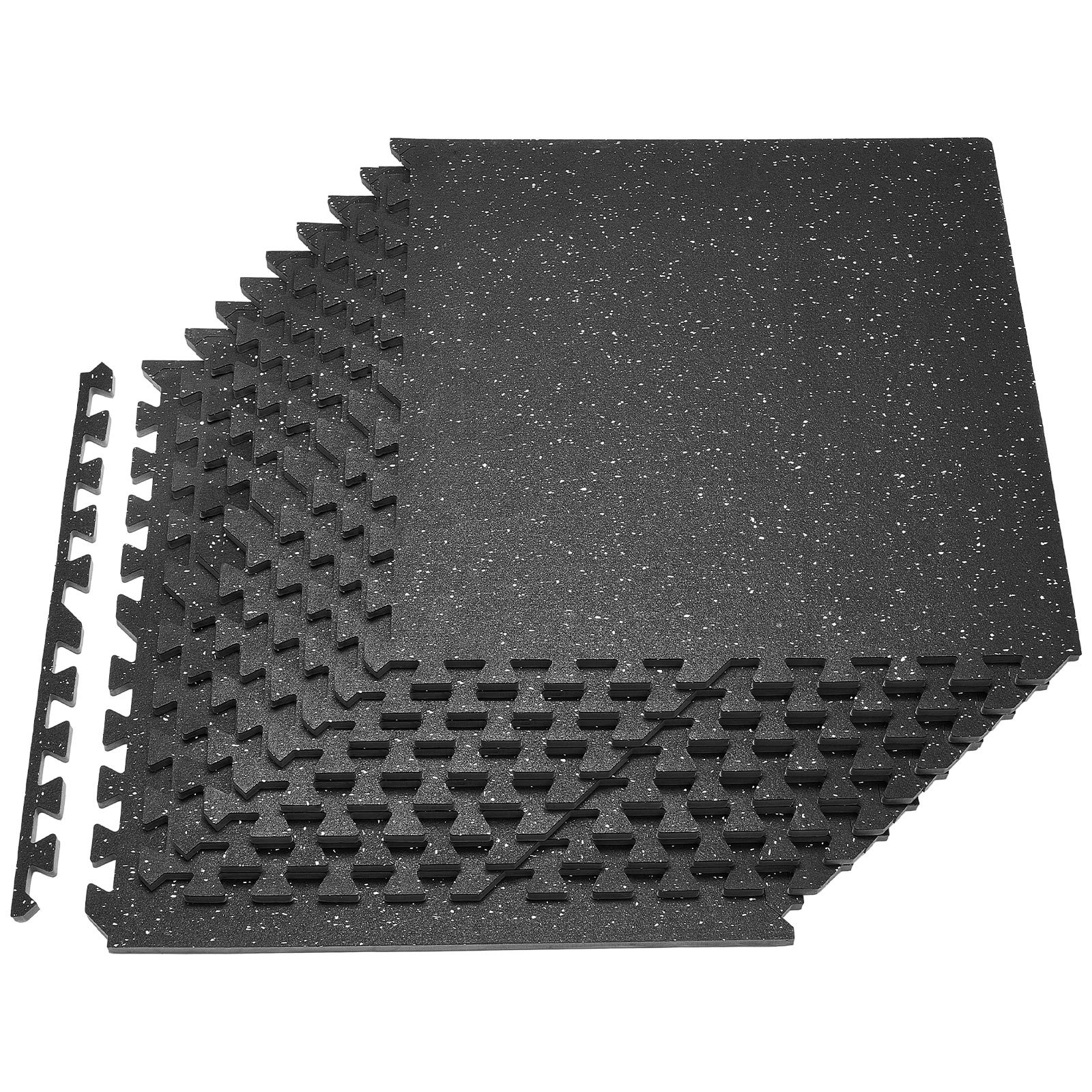 VEVOR 12 x Puzzlematte Bodenschutzmatte 610 x 610 x 14 mm, Hochdichte EVA-Schaumstoffmatte, Ineinandergreifende Fitnessmatte Gymnastikmatte Sportmatte, Trainingsmatte (Schwarz) mit Weißen Punkten