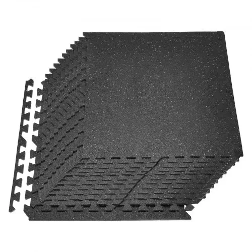 VEVOR 24 x Puzzlematte Bodenschutzmatte 61 x 61 x 1 cm, Hochdichte EVA-Schaumstoffmatte, Ineinandergreifende Fitnessmatte Gymnastikmatte Sportmatte, Trainingsmatte (Schwarz) mit Grauen Punkten