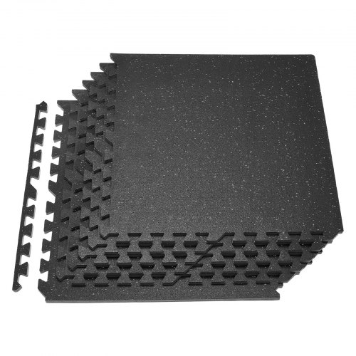 VEVOR 6 x Puzzlematte Bodenschutzmatte 610 x 610 x 14 mm, Hochdichte EVA-Schaumstoffmatte, Ineinandergreifende Fitnessmatte Gymnastikmatte Sportmatte, Trainingsmatte (Schwarz) mit Grauen Punkten