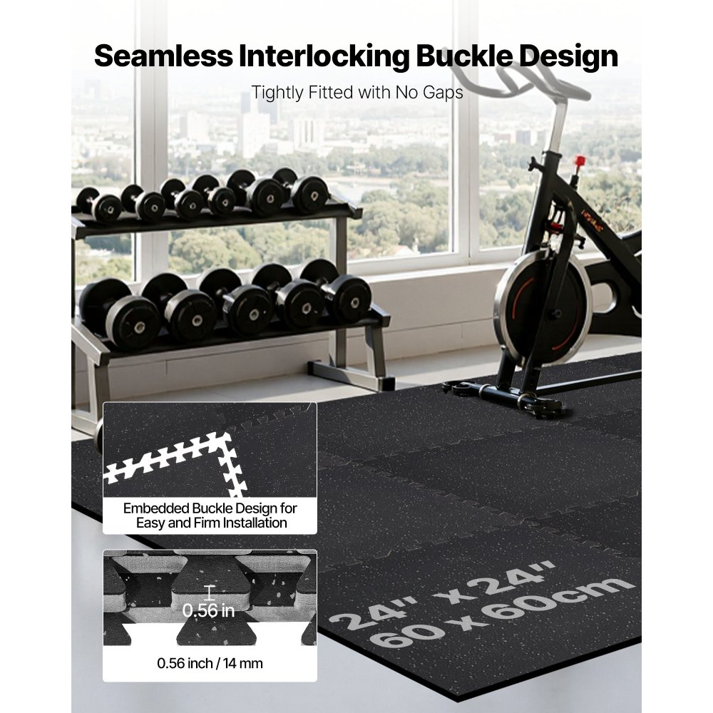 VEVOR Puzzle Exercise Mat, 6 PCS Fitness Equipment Mats, 610 x 610 x 14 mm, High-Density EVA Foam Mats Set, Interlocking Rubber Soft Tiles, Protective Floor Padding with Gray Dots for Home Gym Office