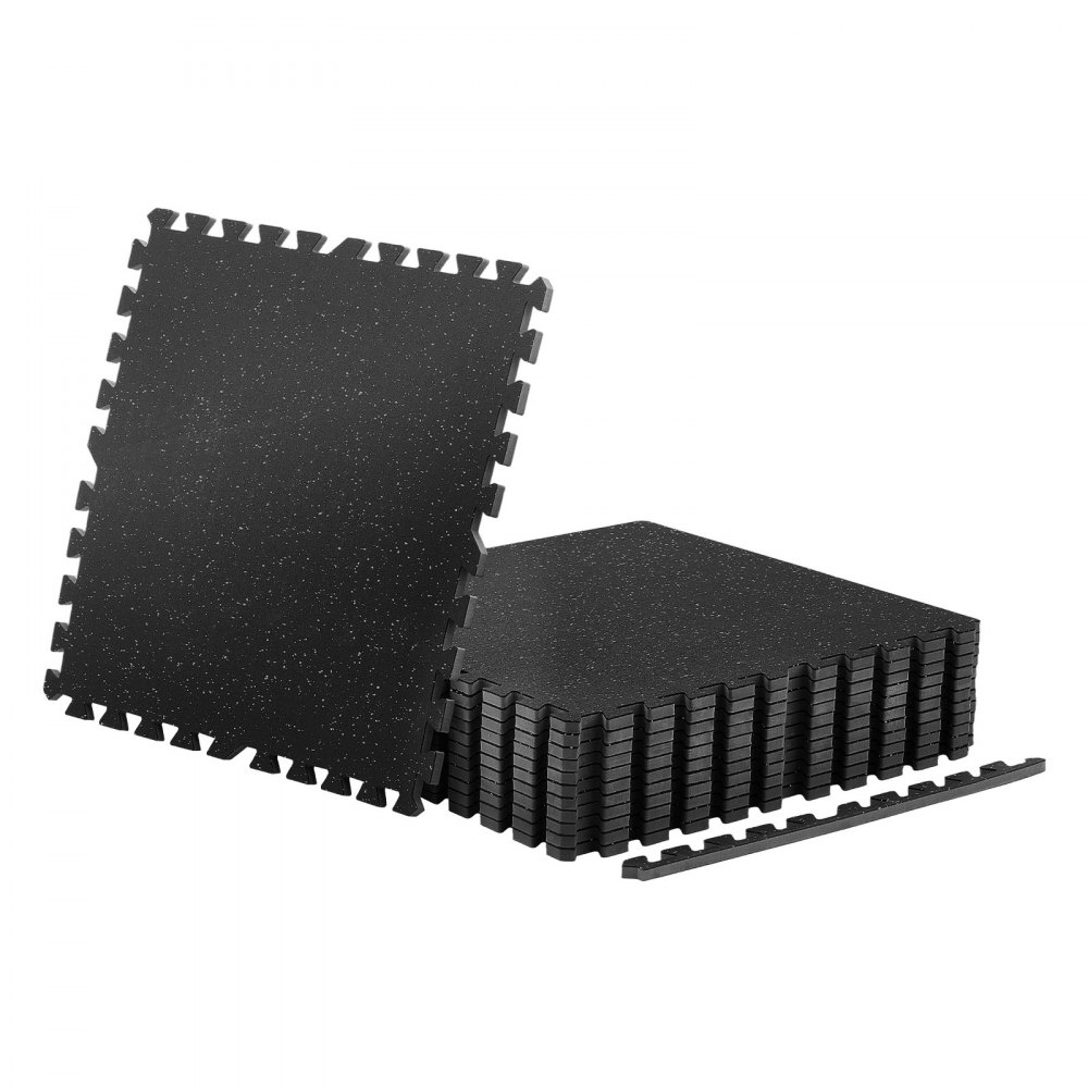 VEVOR 12 x Puzzlematte Bodenschutzmatte 610 x 610 x 14 mm, Hochdichte EVA-Schaumstoffmatte, Ineinandergreifende Fitnessmatte Gymnastikmatte Sportmatte, Trainingsmatte (Schwarz) mit Grauen Punkten
