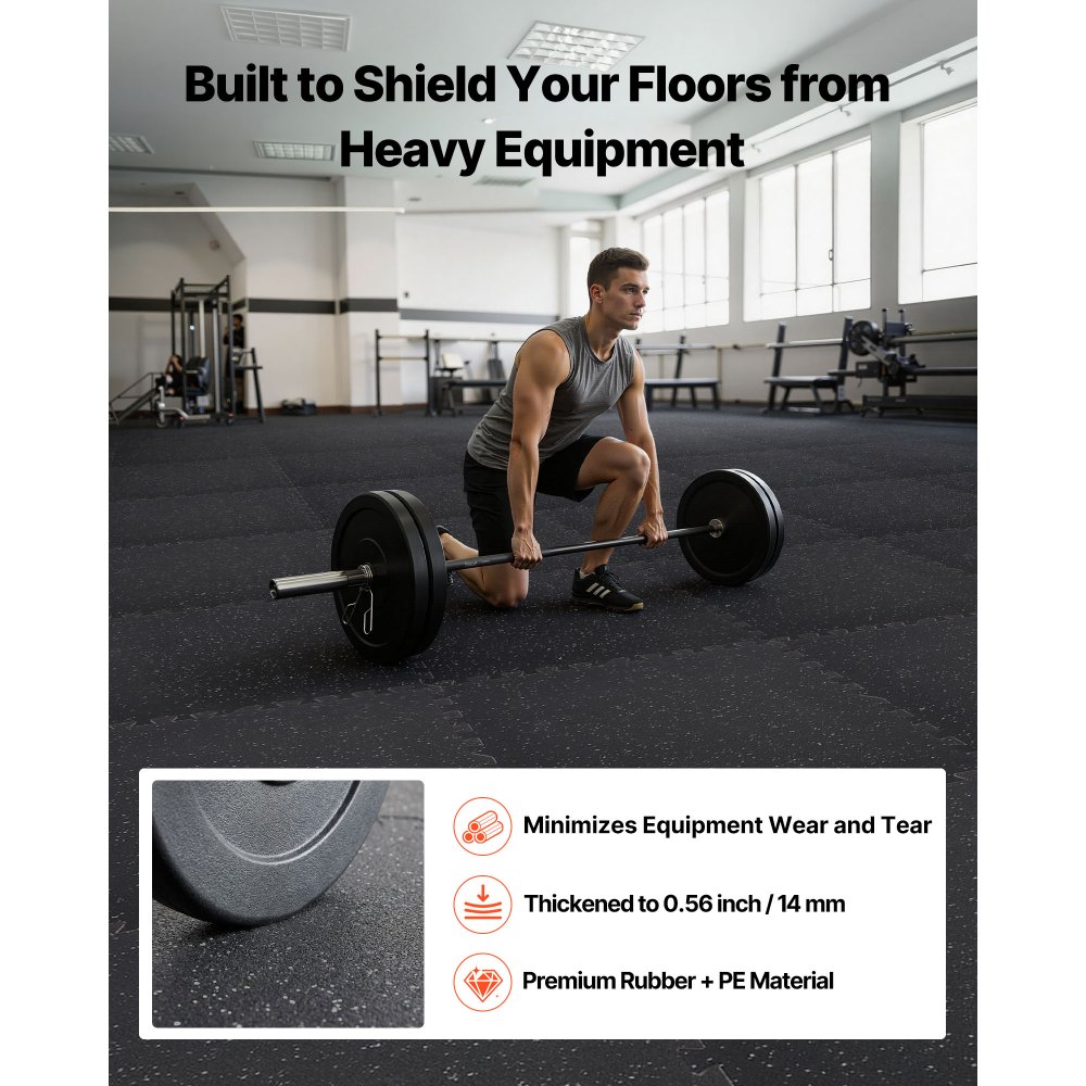 VEVOR 24 x Puzzlematte Bodenschutzmatte 610 x 610 x 14 mm, Hochdichte EVA-Schaumstoffmatte, Ineinandergreifende Fitnessmatte Gymnastikmatte Sportmatte, Trainingsmatte (Schwarz) mit Grauen Punkten