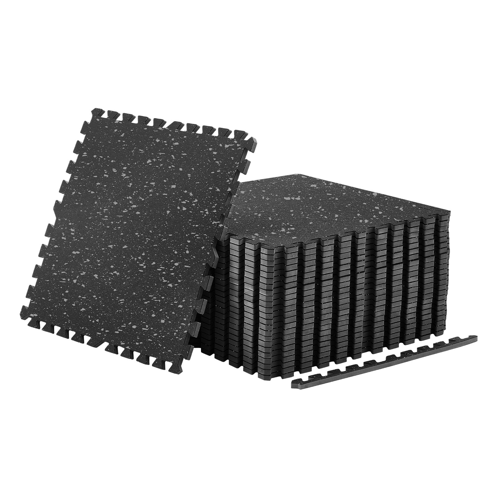 VEVOR 24 x Puzzlematte Bodenschutzmatte 610 x 610 x 14 mm, Hochdichte EVA-Schaumstoffmatte, Ineinandergreifende Fitnessmatte Gymnastikmatte Sportmatte, Trainingsmatte (Schwarz) mit Grauen Punkten