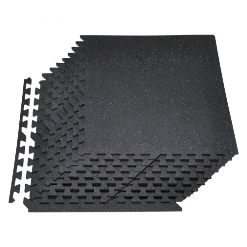 VEVOR 24 x Puzzlematte Bodenschutzmatte 610 x 610 x 10 mm, Hochdichte EVA-Schaumstoffmatte, Ineinandergreifende Fitnessmatte Gymnastikmatte Sportmatte, Trainingsmatte (Schwarz) mit Blauen Punkten