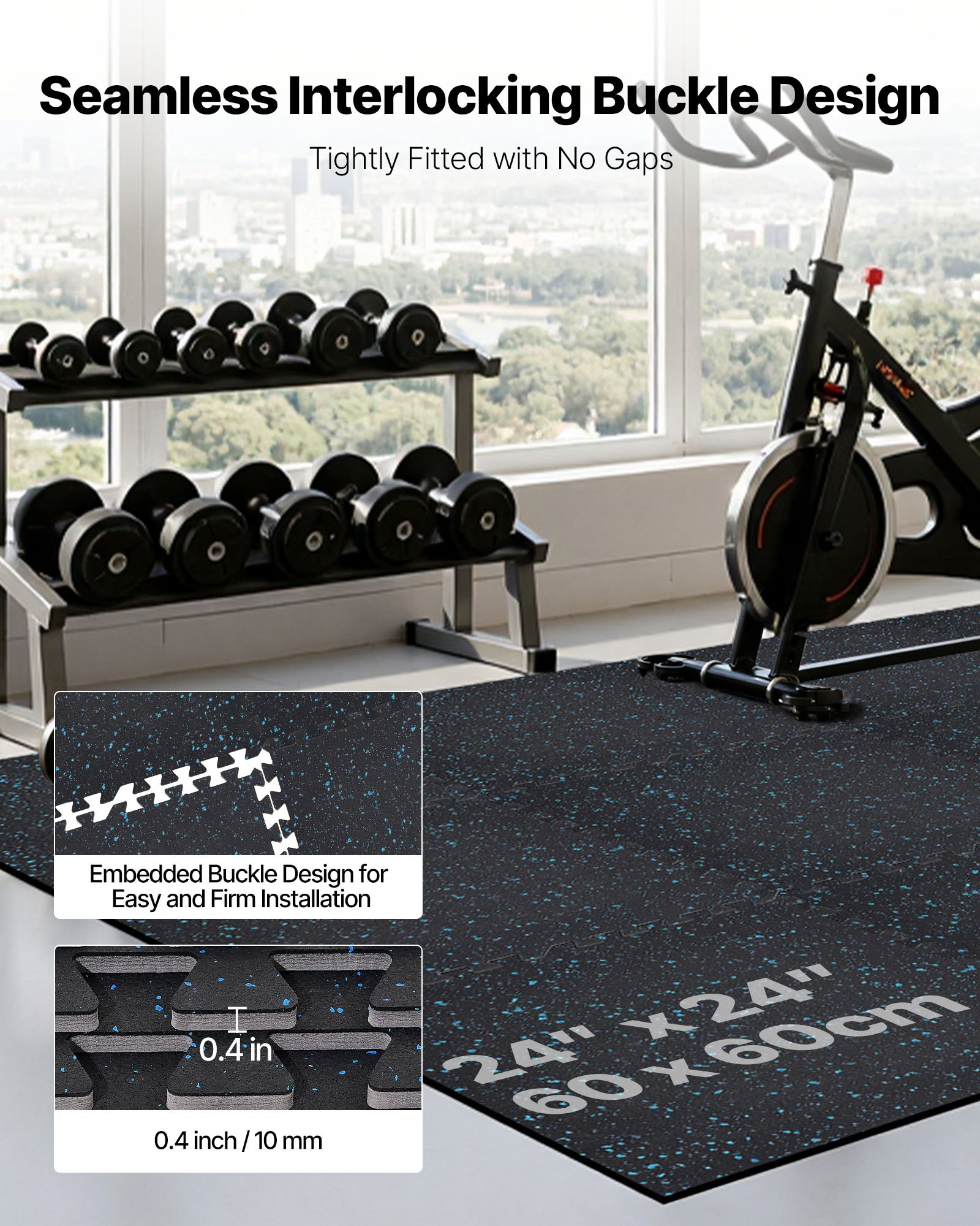 VEVOR Puzzle Exercise Mat, 24 PCS Fitness Equipment Mats, 610 x 610 x 10 mm, High-Density EVA Foam Mats Set, Interlocking Rubber Soft Tiles, Protective Floor Padding with Blue Dots for Home Gym Office