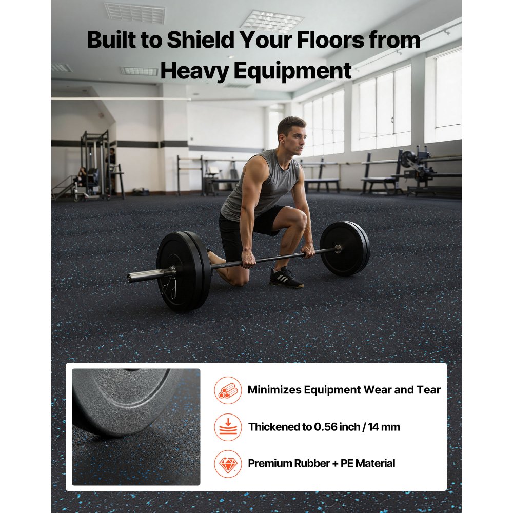 VEVOR Puzzle Exercise Mat, 24 PCS Fitness Equipment Mats, 610 x 610 x 14 mm, High-Density EVA Foam Mat Set, Interlocking Rubber Soft Tiles, Protective Floor Padding with Blue Dots for Home Gym Office