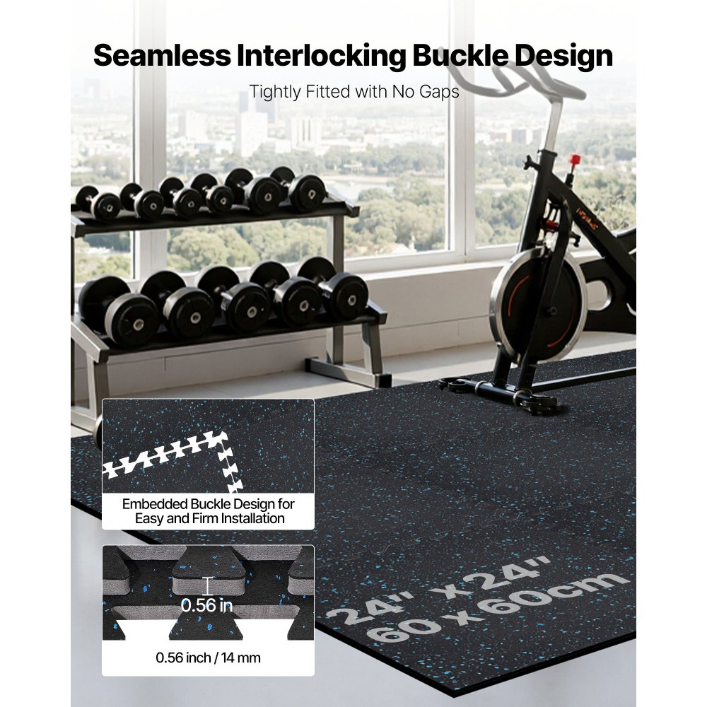 VEVOR Puzzle Exercise Mat, 24 PCS Fitness Equipment Mats, 610 x 610 x 14 mm, High-Density EVA Foam Mat Set, Interlocking Rubber Soft Tiles, Protective Floor Padding with Blue Dots for Home Gym Office