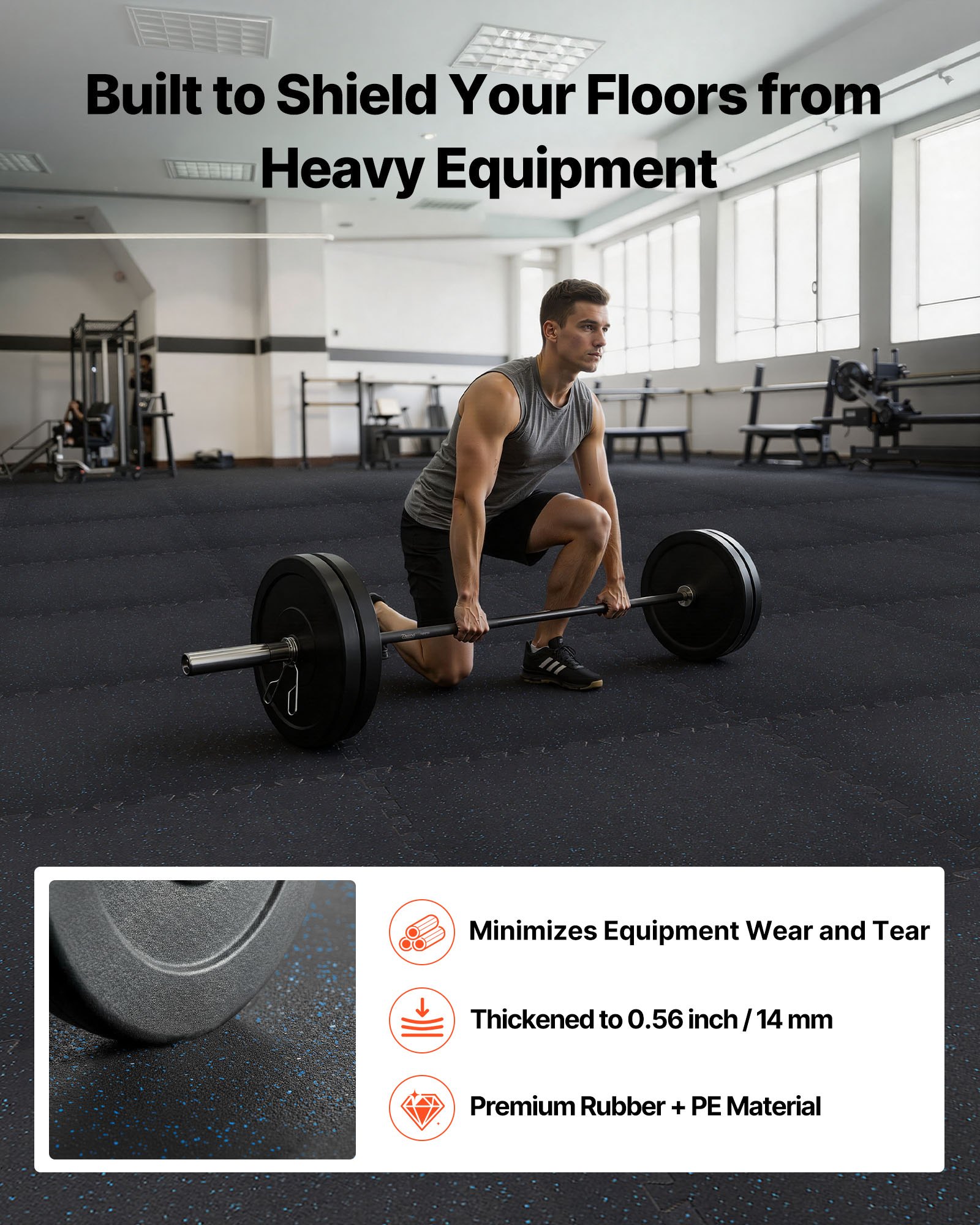 VEVOR Puzzle Exercise Mat, 24 PCS Fitness Equipment Mats, 610 x 610 x 14 mm, High-Density EVA Foam Mat Set, Interlocking Rubber Soft Tiles, Protective Floor Padding with Blue Dots for Home Gym Office