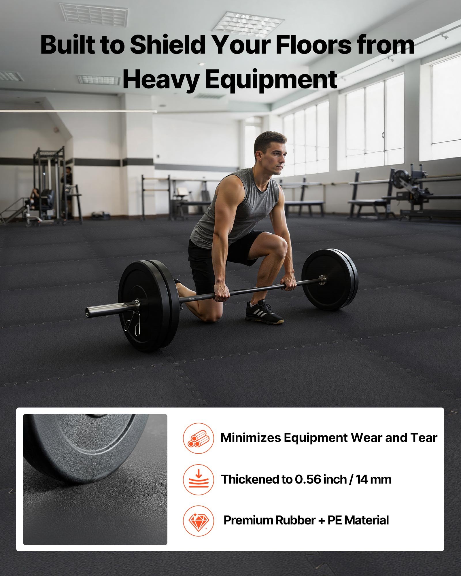 VEVOR Puzzle Exercise Mat, 24 PCS Fitness Equipment Mats, 610 x 610 x 14 mm, High-Density EVA Foam Gym Mats Set, Interlocking Rubber Soft Tiles, Protective Floor Padding for Home, Gym, Office, Black