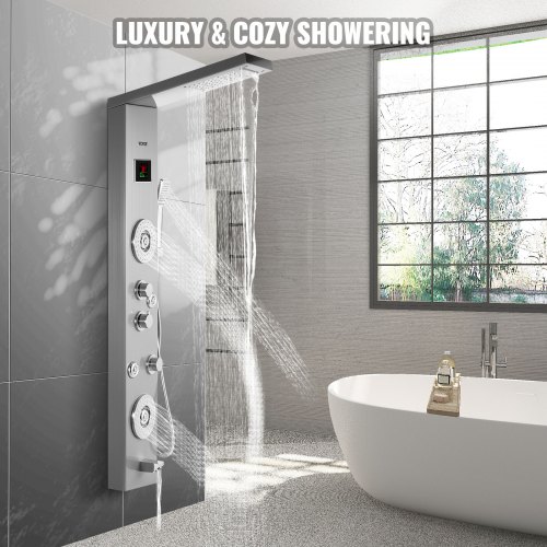 Rozin Duschpaneel Schwarz Edelstahl – 5 Funktionen Duschanlage Mit Regenkopf, Handbrause & Massagejets