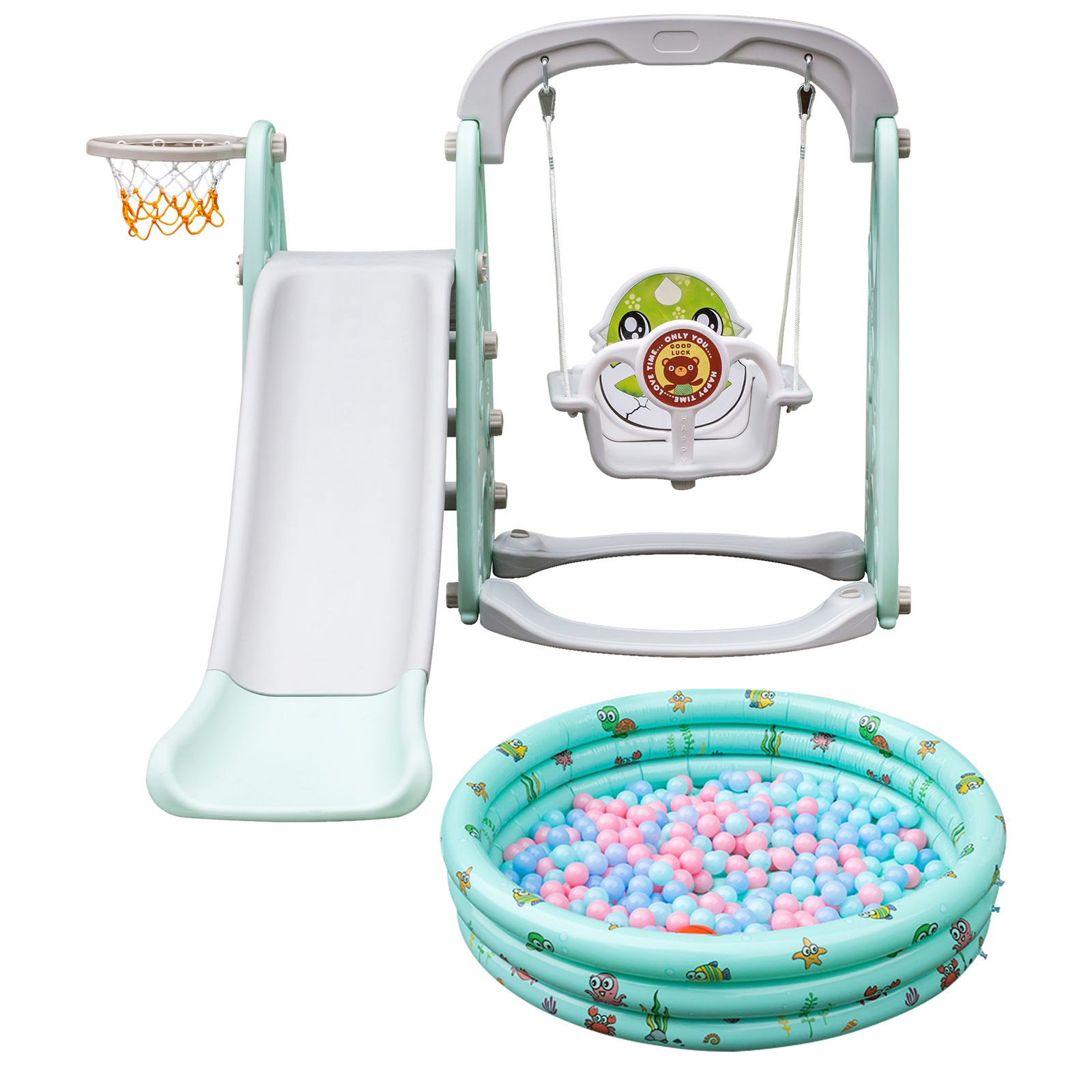 5in1 Kinderrutsche & Schaukel Basketballkorb Kletterleiter Baby Außen Innen 1.5m