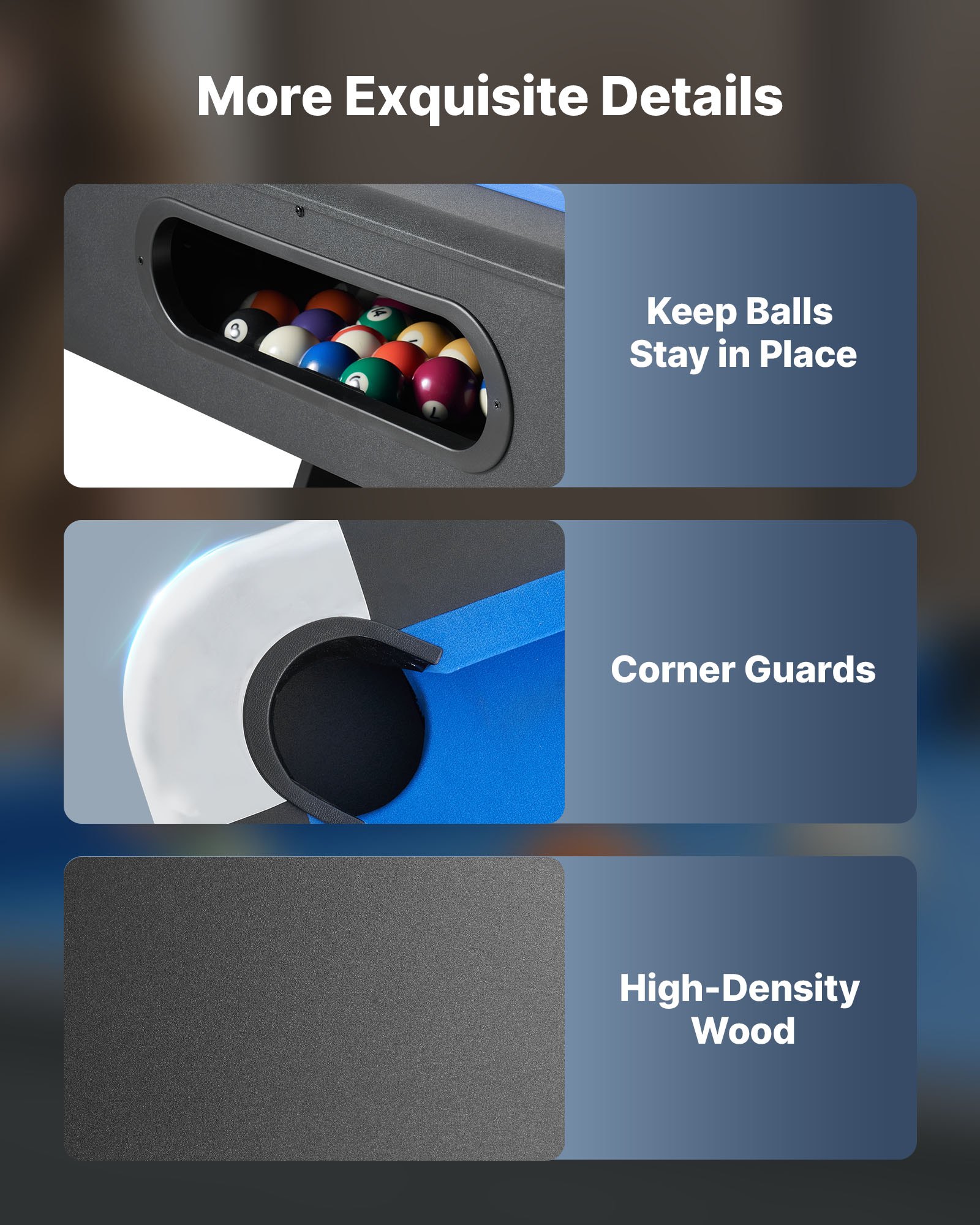 VEVOR Billardtisch 213 cm moderner Spieltisch mit verstellbaren Füßen, komplettes Set inkl. Bällen/Queues/Ständer/Kreide/Bürste, für Spielzimmer Freizeiträume schwarz mit blauem Tuch