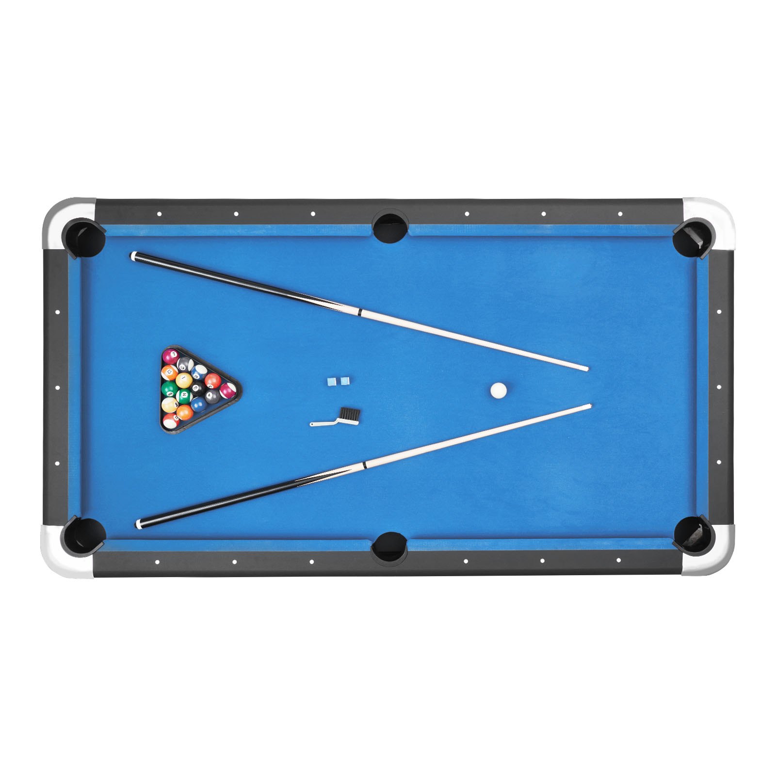 VEVOR Billardtisch 213 cm moderner Spieltisch mit verstellbaren Füßen, komplettes Set inkl. Bällen/Queues/Ständer/Kreide/Bürste, für Spielzimmer Freizeiträume schwarz mit blauem Tuch