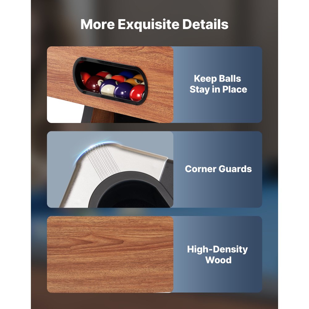 VEVOR Billardtisch 244 cm mit Holzoberfläche, moderner Spieltisch mit verstellbaren Füßen, komplettes Set inkl. Bällen/Queues/Ständer/Kreide/Bürste, für Spielzimmer Freizeiträume Blau