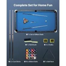 VEVOR Billardtisch 244 cm mit Holzoberfläche, moderner Spieltisch mit verstellbaren Füßen, komplettes Set inkl. Bällen/Queues/Ständer/Kreide/Bürste, für Spielzimmer Freizeiträume Blau