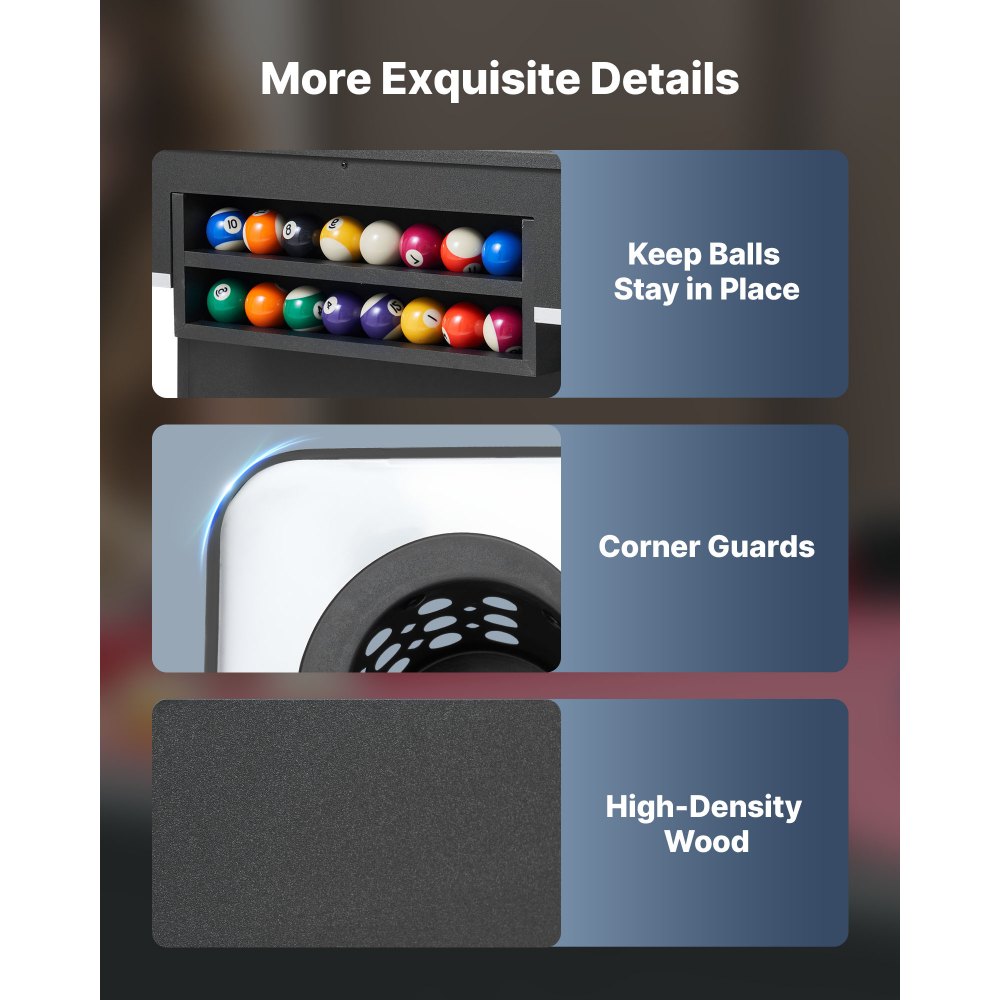 VEVOR Billardtisch 183 cm moderner Spieltisch mit verstellbaren Füßen, komplettes Set inkl.Bällen / Queues / Ständer / Kreide / Bürste, für Spielzimmer Freizeiträume schwarz mit rotem Tuch