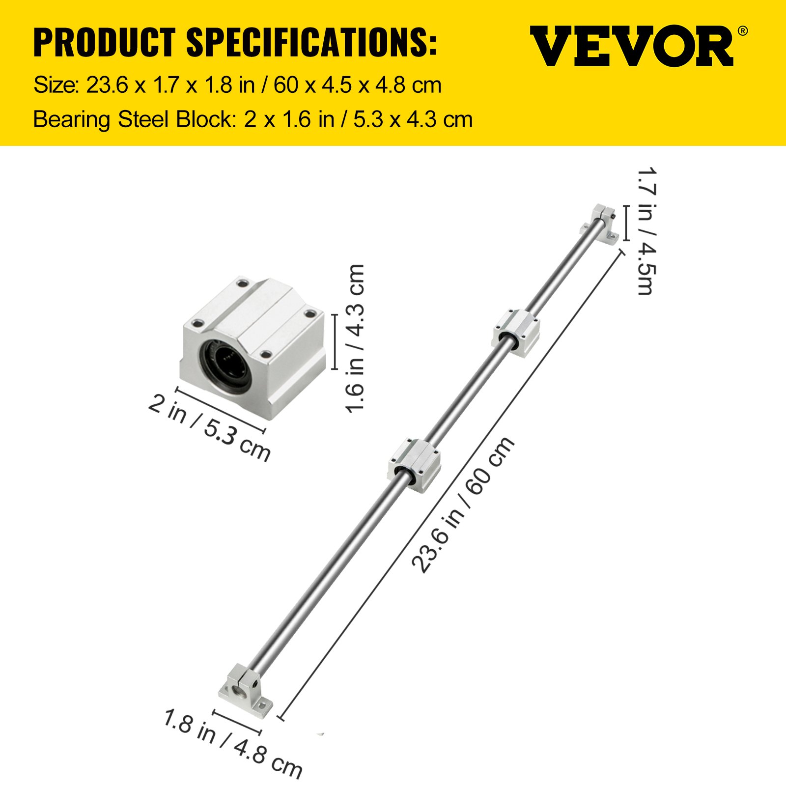 VEVOR Optische Achse Linearschiene Set 600mm Unterstützung Lagerbockführung