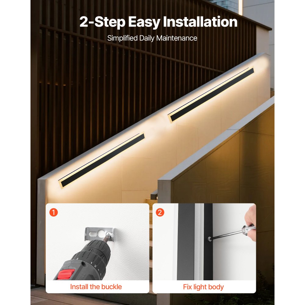 VEVOR  Wandleuchten Villa, 2er-Pack, 100 cm lange Streifen, moderne Außenwandleuchten, 3000 K Warmweiß, IP65 wasserdicht, Wand Licht, für Haus, Veranda, Garage, Gärten, Terrassen