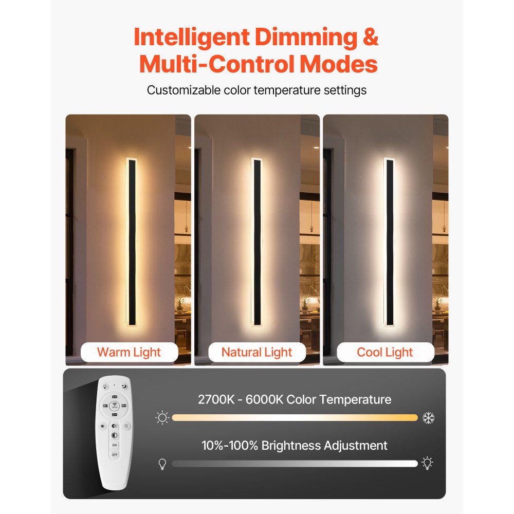 VEVOR Wandleuchten Villa, 2er-Pack, 120 cm lange Streifen, moderne Außenwandleuchten, 2700 K–6000 K, IP65 wasserdicht, rostfrei, dimmbar, Wand Licht für Haus, Veranda, Terrasse, Garten, Garage