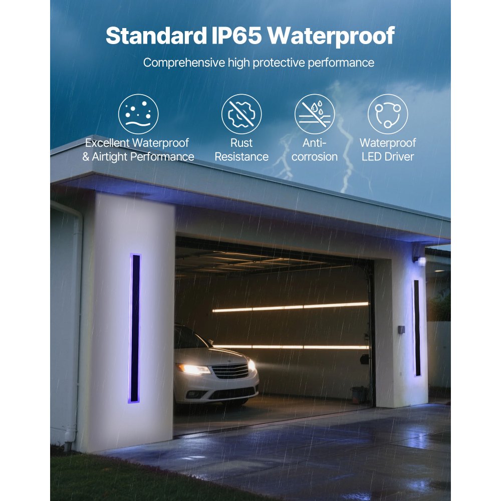 VEVOR Wandleuchten, 2er-Pack, 100 cm lange moderne RGB-Außenwandleuchten, 2700 K-6000 K, IP65 wasserdicht, rostfrei, dimmbar, Wand Licht für Haus, Veranda, Garage, Garten, Terrasse