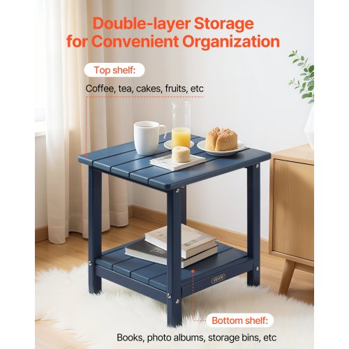 VEVOR Beistelltisch Kunststoff, 45x38x44 cm, Gartentisch aus HDPE, Balkontisch mit 2 Ablagen, Nachttisch, Couchtisch, Dekotisch, geeignet für