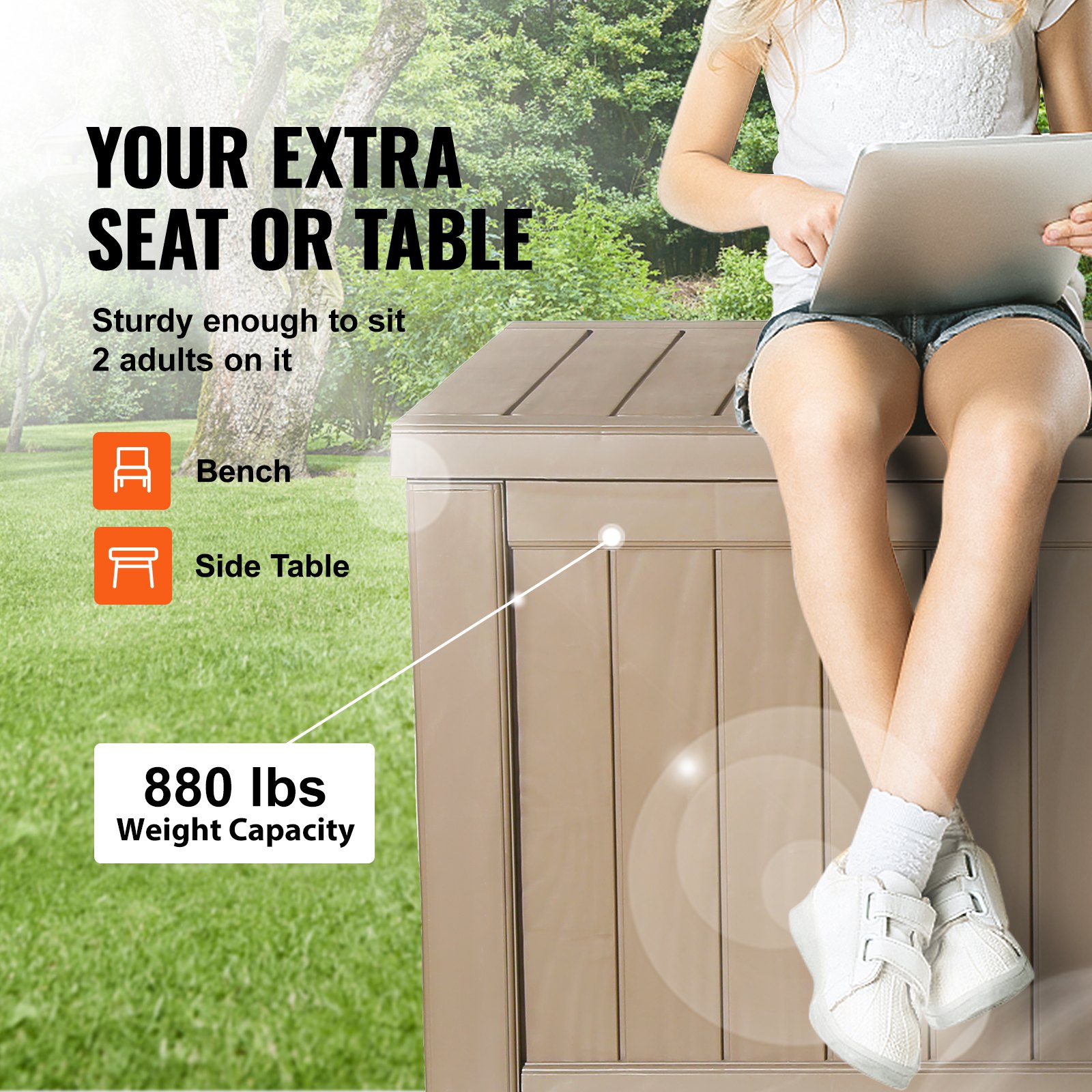 VEVOR 454L Auflagenbox PP Gerätebox 1430x675x605mm Aufbewahrungsbox Außenbereich 399kg Tragfähigkeit Gartenbox Kissenbox Ideal zum Aufbewahren von Sportgeräten Gartenwerkzeugen usw.