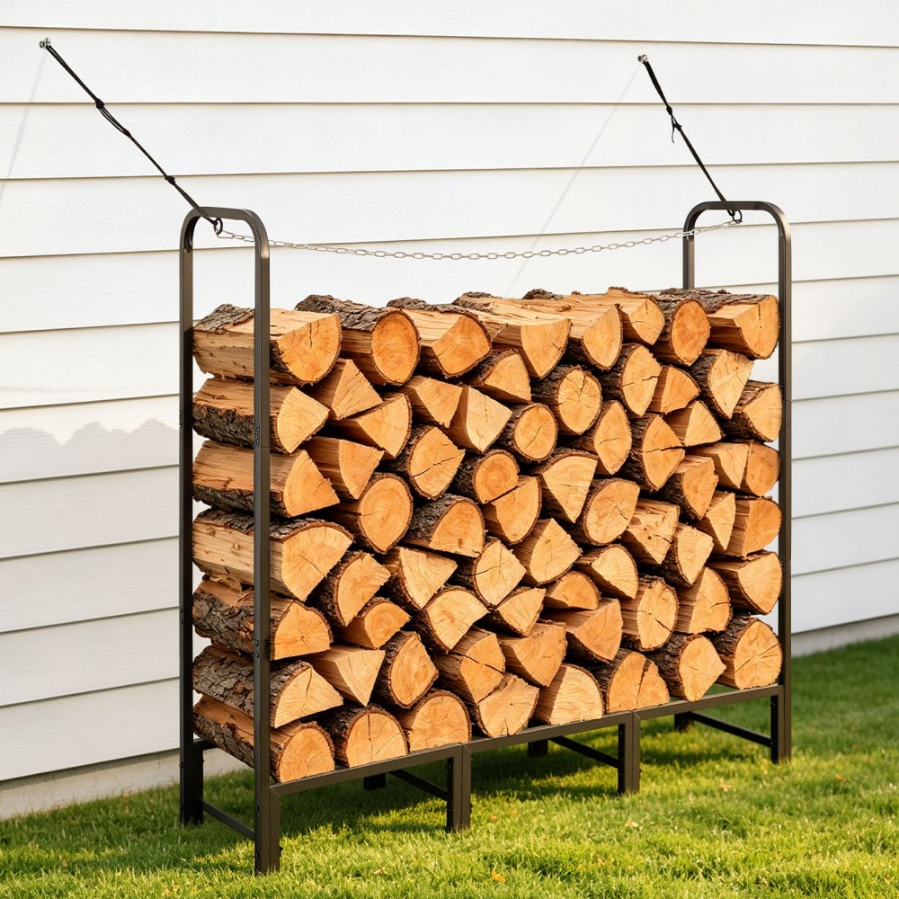 VEVOR Kaminholzregal 1/4 Cord Brennholzregal Feuerholzregal 1220x320x1185mm, für Kamin, Terrasse & Balkon, Rahmen aus Kohlenstoffstahl Pulverbeschichtet, Tragfähigkeit 250 kg, Kapazität 591,8 L Schwarz