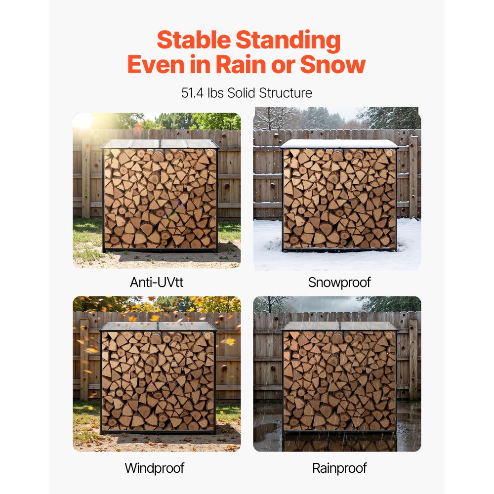 VEVOR Metall Kaminholzregal, 1850x700x1800 mm Brennholzregal, Kaminholzunterstand, max. Tragkraft 300 kg, Feuerholzregal, Kaminholzlager, Stapelhilfe für Kamin, Terrasse, Hinterhof