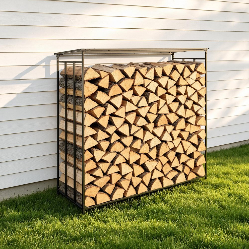 VEVOR Kaminholzregal 3/8 Cord Brennholzregal Feuerholzregal 1855x715x1850mm, für Kamin, Terrasse & Balkon, Rahmen aus Kohlenstoffstahl Pulverbeschichtet, Tragfähigkeit 730 kg, Kapazität 1962 L Schwarz