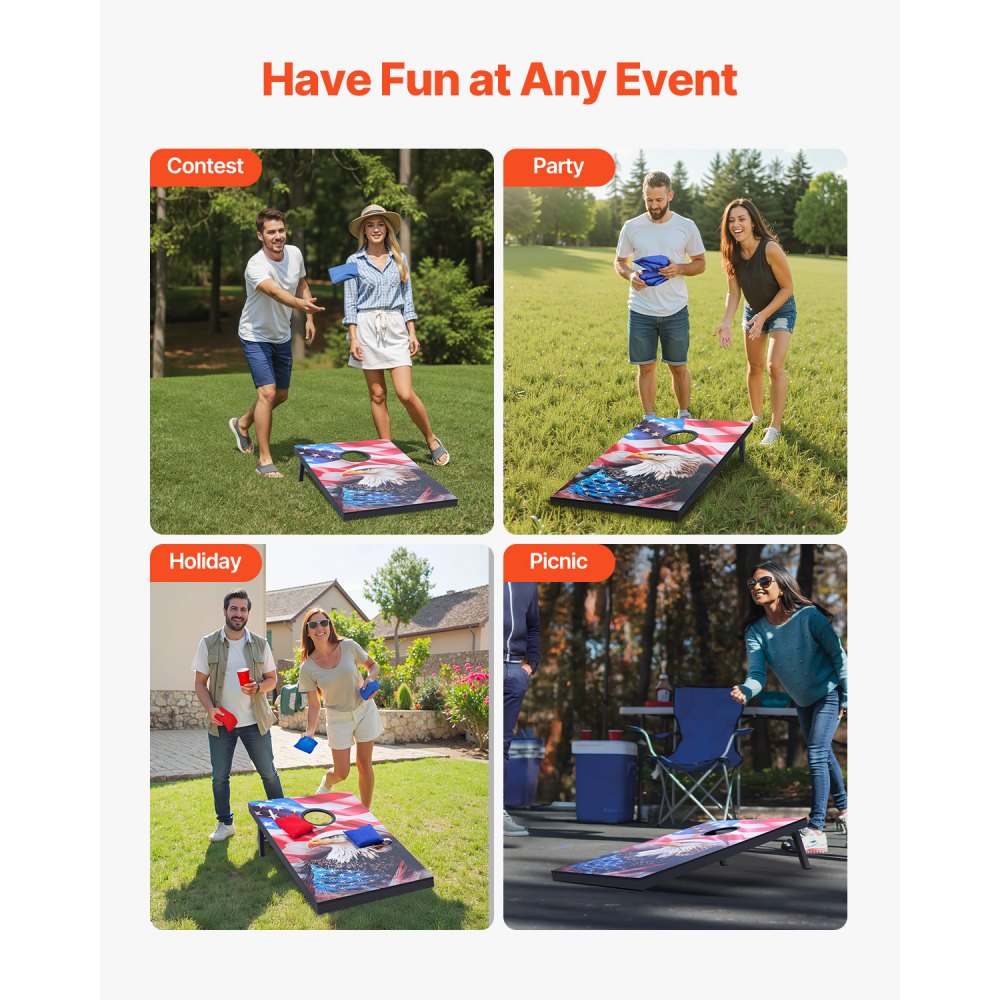 VEVOR Cornhole Game Set (920 x 600 x 241 mm) Cornhole Game Boards, Portable Throwing Board Made of MDF Wood, Cornhole Game for Adults, Includes 8 Bean Bags & Carrying Bag, for Garden, Backyard, Beach