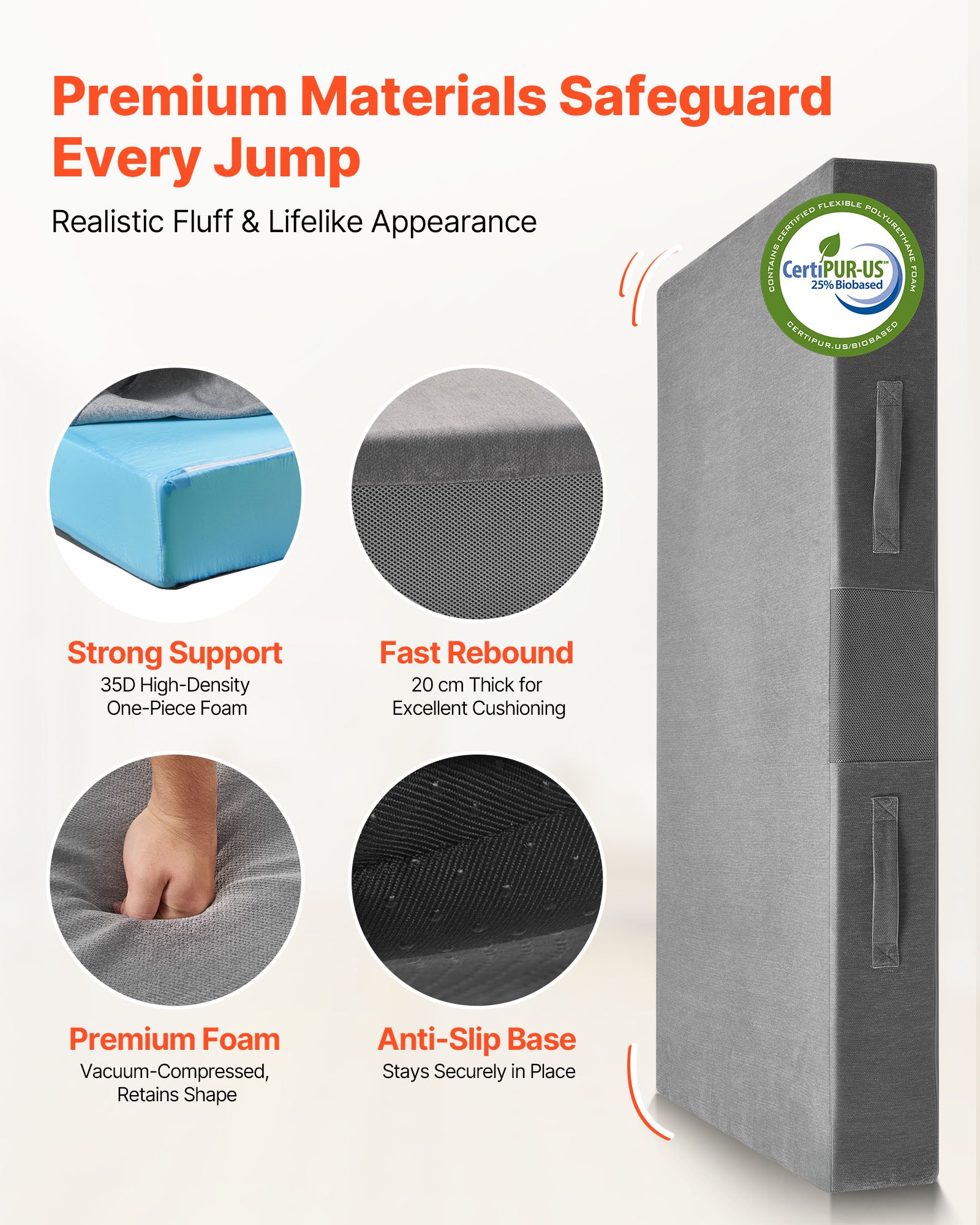 VEVOR Crashpad (180 x 121 x 20 cm)  Sensorische Kindermatte mit weichem, dickem Schaumstoff & waschbarem Bezug, für Sinnesräume für Kinder und Erwachsene zum Springen Spielen Klettern Turnen