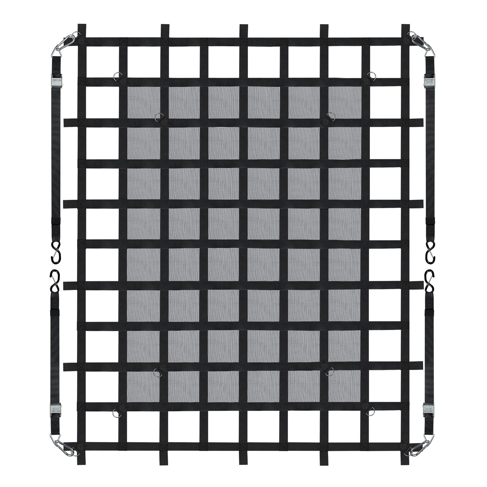 VEVOR Frachtnetz, 183 x 145 cm, LKW-Ladeflächennetz, 4 verstellbare Gurte mit Karabinern & S-Haken, Transportnetz verschleißfest & wetterfest, Gepäcknetz geeignet für Pickup, LKW, Jeep, SUV, Boot