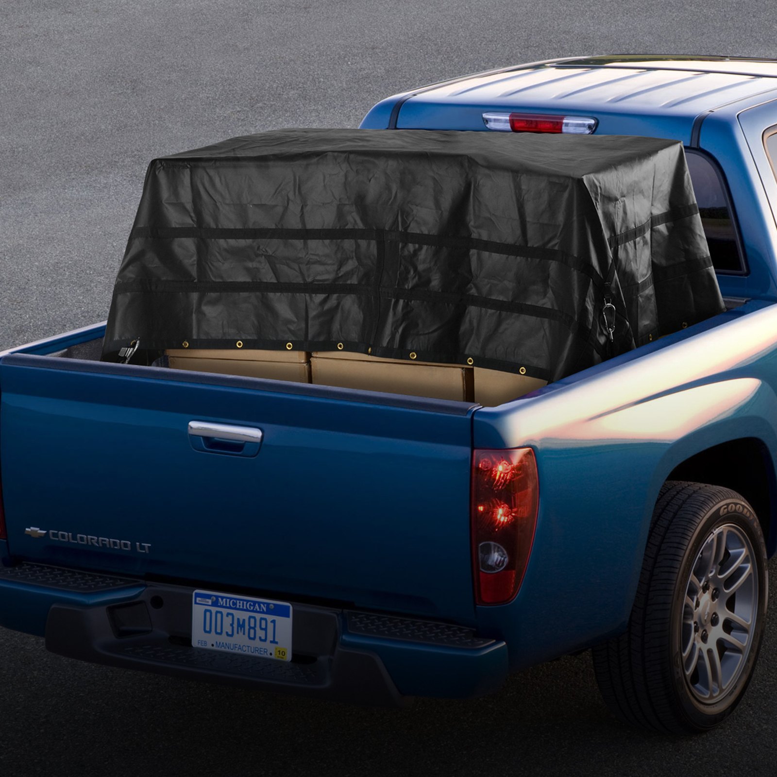 VEVOR Frachtnetz, 305 x 267 mm, LKW-Ladeflächennetz, 4 verstellbare Gurte mit Karabinern und gummibeschichteten Haken, Transportnetz, Gepäcknetz geeignet für Pickup, Jeep, LKW, SUV, Boot (schwarz)