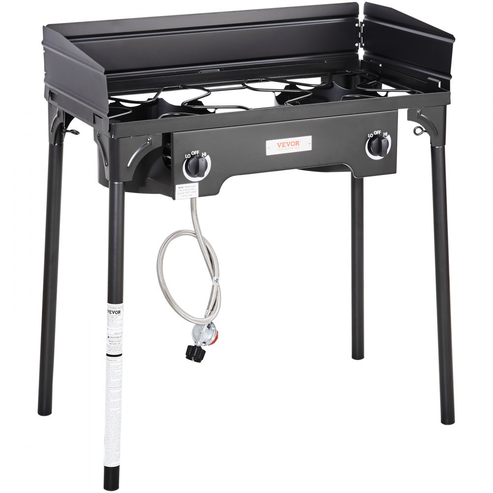 VEVOR Outdoor-Campingkocher, Flüssiggas Gaskocher, 78 x 40 x 90 cm Doppelbrenner Campingkocher Hockerkocher, 60000 BTU Wokbrenner Gasherd Hausparty Camping Campinggaskocher inkl. Gasschlauch