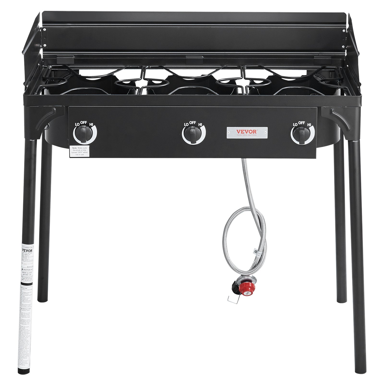 VEVOR Outdoor-Campingkocher, Flüssiggas Gaskocher, 87 x 45 x 90 cm Dreifachbrenner Campingkocher Hockerkocher, 90000 BTU Wokbrenner Gasherd Hausparty Camping Campinggaskocher inkl. Gasschlauch
