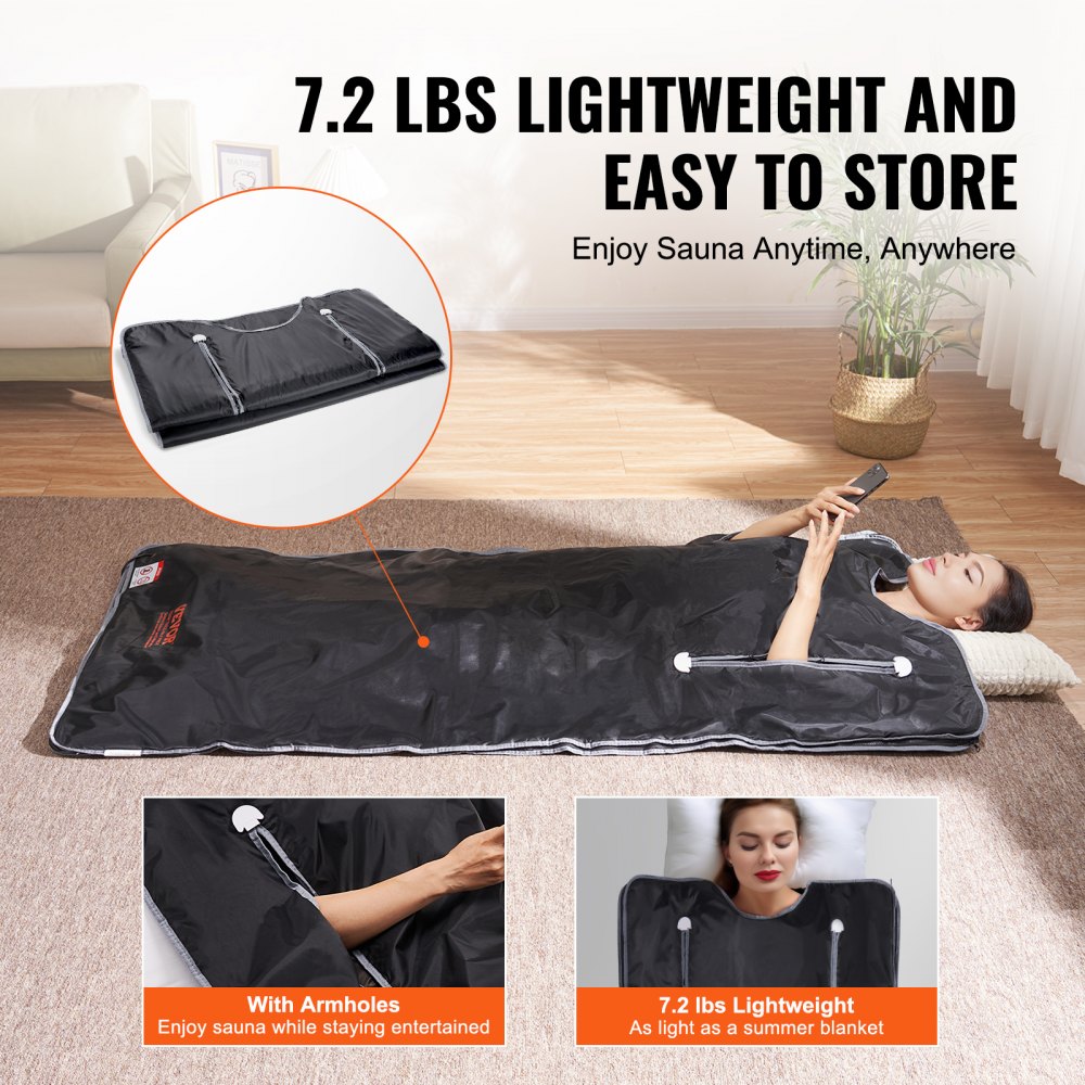 VEVOR 390W Infrared Sauna Blanket 1800x800mm Sauna Blanket 1-6 Heat Settings (35°C-85°C) Infrared Blanket 40-Minute Fat Burning Heating Blanket 5-Layer Safety Materials Heating Mat Body Slimming Fitness