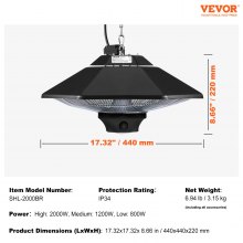 VEVOR Deckenheizstrahler Wärmestrahler Heizstrahler Infrarot 2000W IP34