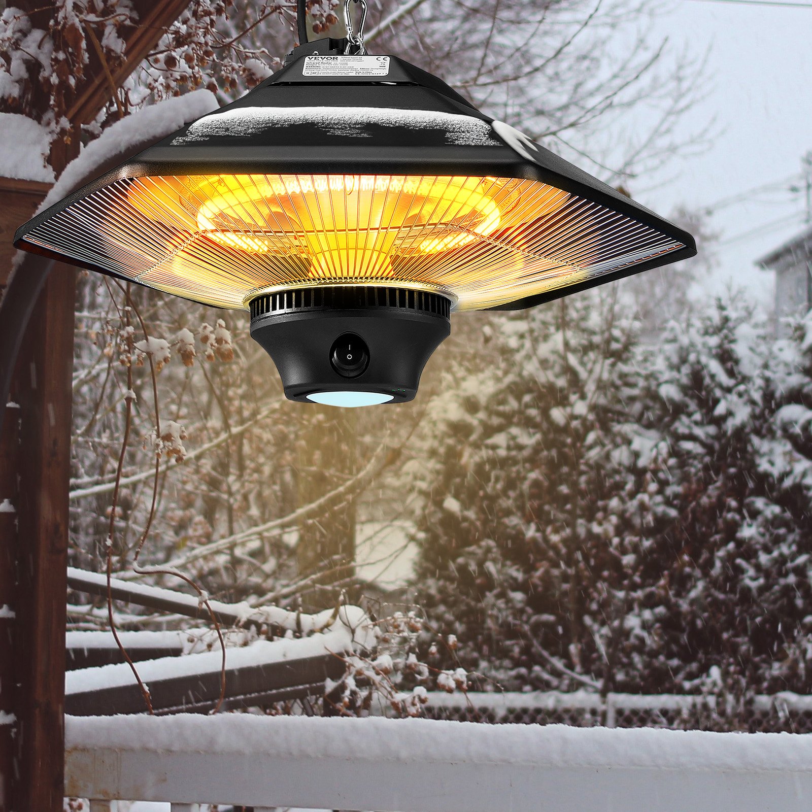 VEVOR Deckenheizstrahler, 2000 W, Fernbedienung, Wärmestrahler für draußen/drinnen, IP34-geschützter Heizstrahler mit Zugschnur und verstellbarer Kette, für Veranda, Terrasse, Esszimmer, Studio